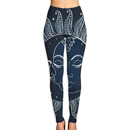 Leggings de Entrenamiento Deportivo con pantalón de Yoga Sun with Crescent Moon Midnight Art Womens Fitness Yoga Leggings for Sport Capri Yoga Pant (S-2XL)