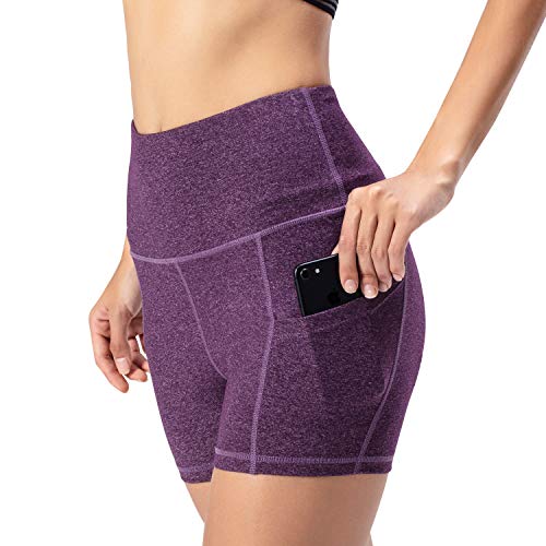 Leggings de yoga para mujer, talle alto, bolsillos para efecto faja, pantalones de entrenamiento, pantalones informales, Mujer, Pantaloni cropped, morado, medium