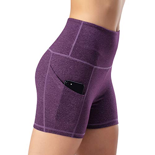 Leggings de yoga para mujer, talle alto, bolsillos para efecto faja, pantalones de entrenamiento, pantalones informales, Mujer, Pantaloni cropped, morado, medium