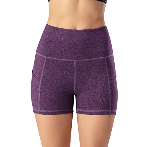 Leggings de yoga para mujer, talle alto, bolsillos para efecto faja, pantalones de entrenamiento, pantalones informales, Mujer, Pantaloni cropped, morado, medium