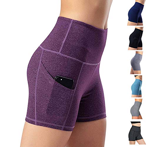 Leggings de yoga para mujer, talle alto, bolsillos para efecto faja, pantalones de entrenamiento, pantalones informales, Mujer, Pantaloni cropped, morado, medium