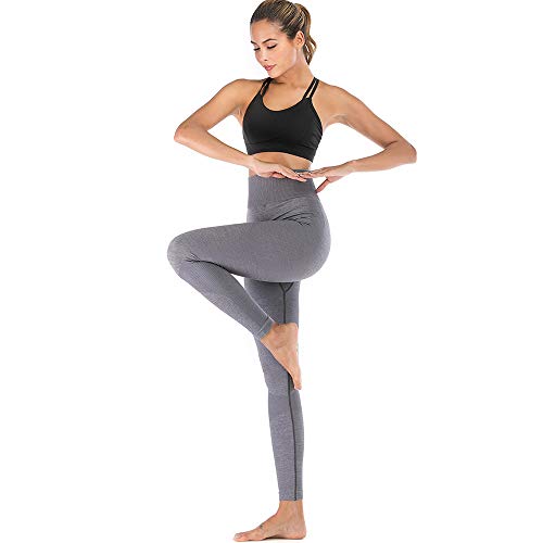 Leggings Deportivo para Mujer Leggings Apretado Leggings de Cadera Pantalón Largo Media Cintura Nalgas Respingadas para Yoga Gimnasio Fitness (L, Gris)