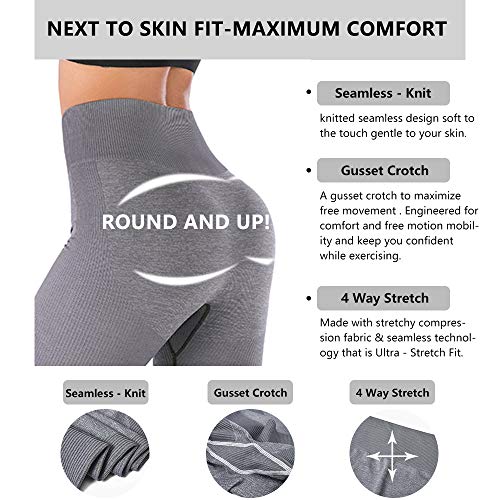 Leggings Deportivo para Mujer Leggings Apretado Leggings de Cadera Pantalón Largo Media Cintura Nalgas Respingadas para Yoga Gimnasio Fitness (L, Gris)