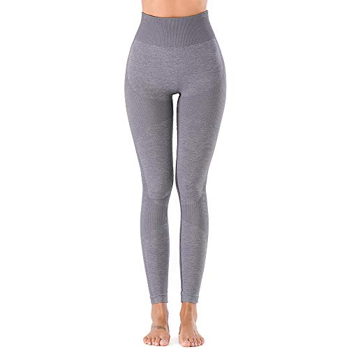 Leggings Deportivo para Mujer Leggings Apretado Leggings de Cadera Pantalón Largo Media Cintura Nalgas Respingadas para Yoga Gimnasio Fitness (L, Gris)