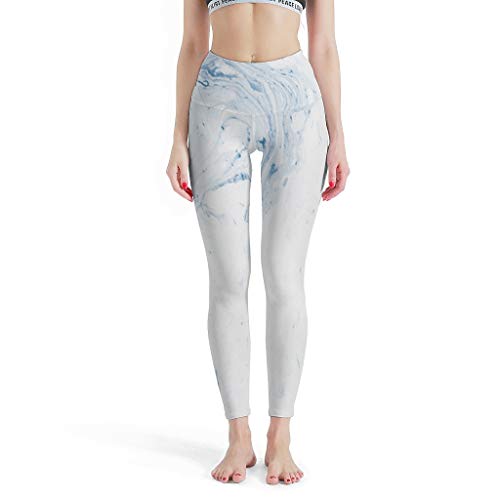 Leggings elásticos para mujer, con textura de mármol, 4 vías, cintura alta, para yoga, color blanco, talla XL