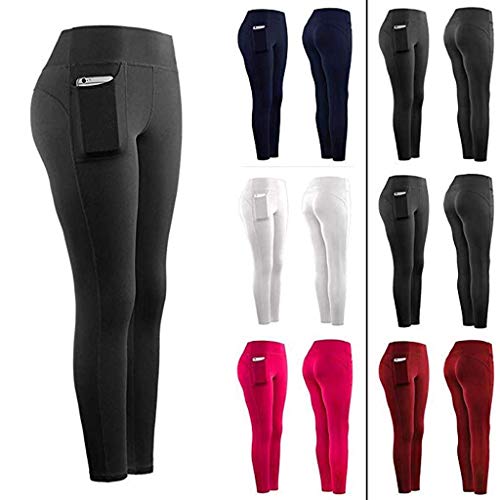 Leggings Mujer Fitness 2020 SHOBDW Color Sólido Stretch Legging Yoga Mujer Workout Running Gym Bolsillos Leggings Deporte Mujer Activos Pantalones Chandal Mujer Baratos(ANegro,M)