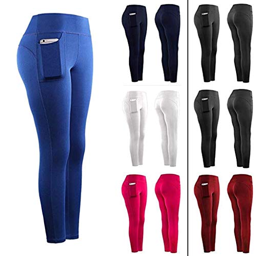 Leggings Mujer Fitness 2020 SHOBDW Color Sólido Stretch Legging Yoga Mujer Workout Running Gym Bolsillos Leggings Deporte Mujer Activos Pantalones Chandal Mujer Baratos(ANegro,M)