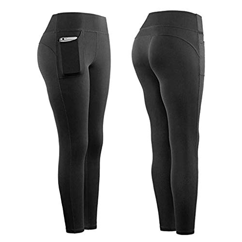 Leggings Mujer Fitness 2020 SHOBDW Color Sólido Stretch Legging Yoga Mujer Workout Running Gym Bolsillos Leggings Deporte Mujer Activos Pantalones Chandal Mujer Baratos(ANegro,M)