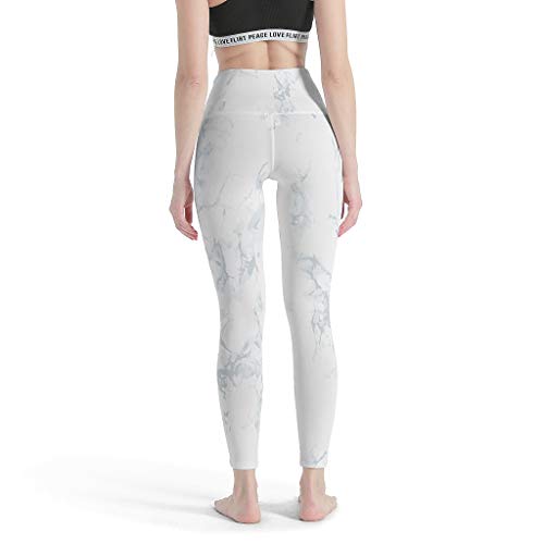 Leggings para mujer con textura de mármol, suaves, transpirables, elásticos, de cintura alta, para yoga, efecto artístico, para el gimnasio, color blanco, 4 y 4XL