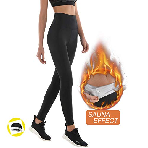 Leggins de Sudoracion Adelgazantes Mujer Fitness NANOTECNOLOGÍA, Leggins Anticeluliticos Push Up Cintura Alta, Mallas Reductoras, Pantalones Compresion Termicos Sauna, Deporte Yoga Running (XL,Black)