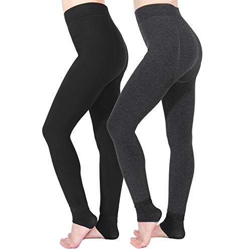 Leggins Termicos Mujer,Aiglam 2 Pares Las polainas de las mujeres Elásticos Cintura Alta Forrado de Terciopelo Grueso Calientes Bragas Calientes Gruesas