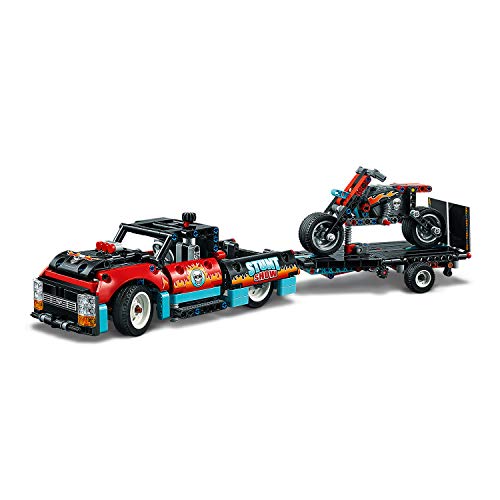 LEGO Technic - Espectáculo Acrobático: Camión y Moto, Set de Construcción de Juguete con Modelo 2 en 1 y Motor Pull-back, Incluye un Aro de Fuego de Juguete (42106)