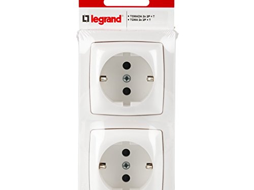 Legrand, 097381 Oteo - Enchufe doble, enchufe de pared gama ‘Oteo Monobloc’, toma de corriente doble, color blanco, para montaje en superficie