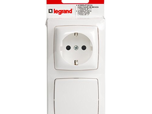 Legrand, 097383 Oteo - Interruptor + enchufe, interruptor conmutador de superficie, enchufe de pared, toma corriente, color blanco
