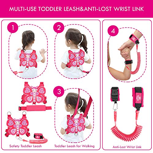 Lehoo Castle Correa para niños pequeños 4 en 1 Anti Lost Wrist Link Arnés de seguridad para niños Muñequera para niños Asistente de correa para la niña Rosa (Mariposa) Lehoo Castle Correa para niños pequeños 4 en 1 Anti Lost Wrist Link Arnés de seguridad para niños Muñequera para niños Asistente de correa para la niña Rosa (Mariposa)