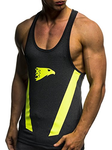 Leif Nelson Camiseta del Deporte Gimnasio Fitness Los Hombres de la Camiseta LN-06286 Antracita Amarillo Medium