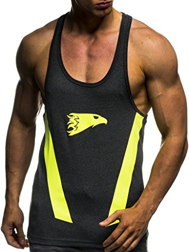 Leif Nelson Camiseta del Deporte Gimnasio Fitness Los Hombres de la Camiseta LN-06286 Antracita Amarillo Medium