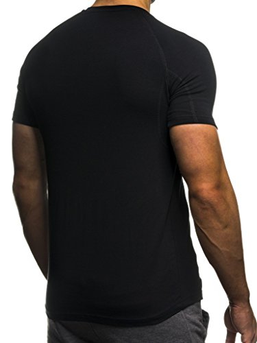 Leif Nelson Camiseta para Hombre con Cuello Redondo de Gimnasia Ropa de Deporte LN-06279 Azul Negro Large