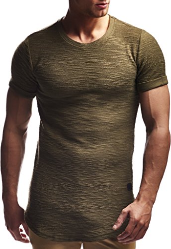 Leif Nelson Camiseta para Hombre con Cuello Redondo LN-6324 Caqui Medium