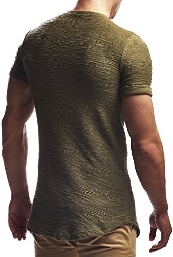 Leif Nelson Camiseta para Hombre con Cuello Redondo LN-6324 Caqui Medium