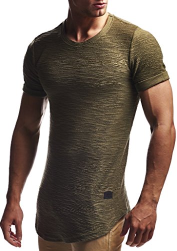 Leif Nelson Camiseta para Hombre con Cuello Redondo LN-6324 Caqui Medium