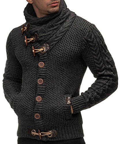 Leif Nelson Hombres Chaqueta de Punto con Cuello Chal LN-4195 Antracita Small Leif Nelson Hombres Chaqueta de Punto con Cuello Chal LN-4195 Antracita Small