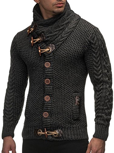 Leif Nelson Hombres Chaqueta de Punto con Cuello Chal LN-4195 Antracita Small Leif Nelson Hombres Chaqueta de Punto con Cuello Chal LN-4195 Antracita Small