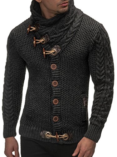 Leif Nelson Hombres Chaqueta de Punto con Cuello Chal LN-4195 Antracita Small Leif Nelson Hombres Chaqueta de Punto con Cuello Chal LN-4195 Antracita Small