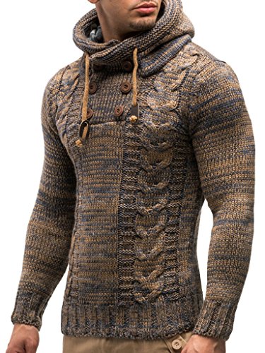 Leif Nelson Los Hombres del Jersey de Punto suéter Encapuchado LN-20227 Marrón Medium
