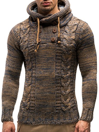 Leif Nelson Los Hombres del Jersey de Punto suéter Encapuchado LN-20227 Marrón Medium Leif Nelson Los Hombres del Jersey de Punto suéter Encapuchado LN-20227 Marrón Medium