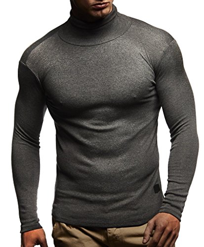 Leif Nelson Punto de los Hombres de Manga Larga Camiseta de Cuello Alto LN-WI Antracita X-Large