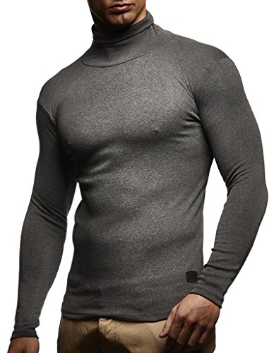 Leif Nelson Punto de los Hombres de Manga Larga Camiseta de Cuello Alto LN-WI Antracita X-Large