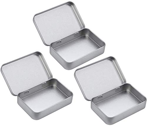 Leifeng Tower Multifunctional Cabilock 3pcs Metal Rectangular Caja de hojalata vacía Mini Caja portátil Kit de Almacenamiento pequeño Organizador de casa con Tapas para Velas Dulces (Plata)