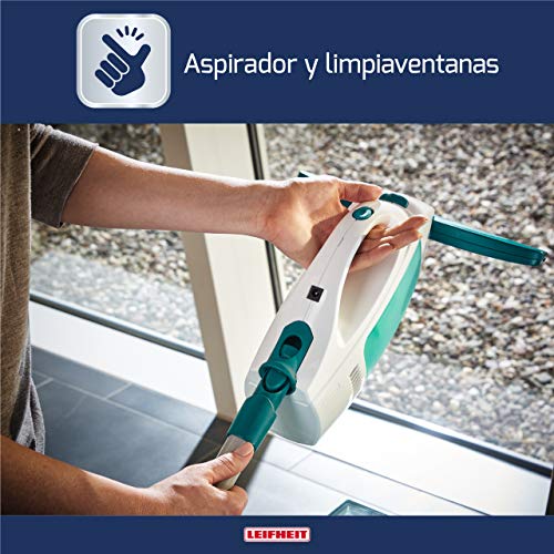 Leifheit Set aspirador limpiacristales Dry & Clean con palo y limpiaventanas para una limpieza 360º sin marcas, aspiradora vertical con 35 min de autonomía Leifheit Set aspirador limpiacristales Dry & Clean con palo y limpiaventanas para una limpieza 360º sin marcas, aspiradora vertical con 35 min de autonomía