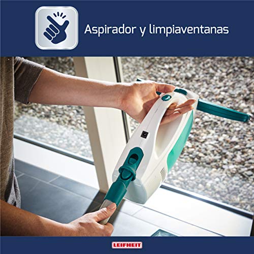 Leifheit Set aspirador limpiacristales Dry & Clean con palo y limpiaventanas para una limpieza 360º sin marcas, aspiradora vertical con 35 min de autonomía