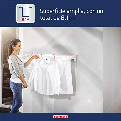 Leifheit Tendedero de pared Telegant 81 Protect Plus, tendedero extensible de diseño compacto, tendedero de ropa plegable ideal para baño o balcón Leifheit Tendedero de pared Telegant 81 Protect Plus, tendedero extensible de diseño compacto, tendedero de ropa plegable ideal para baño o balcón