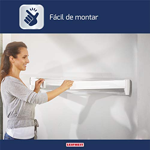 Leifheit Tendedero de pared Telegant 81 Protect Plus, tendedero extensible de diseño compacto, tendedero de ropa plegable ideal para baño o balcón Leifheit Tendedero de pared Telegant 81 Protect Plus, tendedero extensible de diseño compacto, tendedero de ropa plegable ideal para baño o balcón