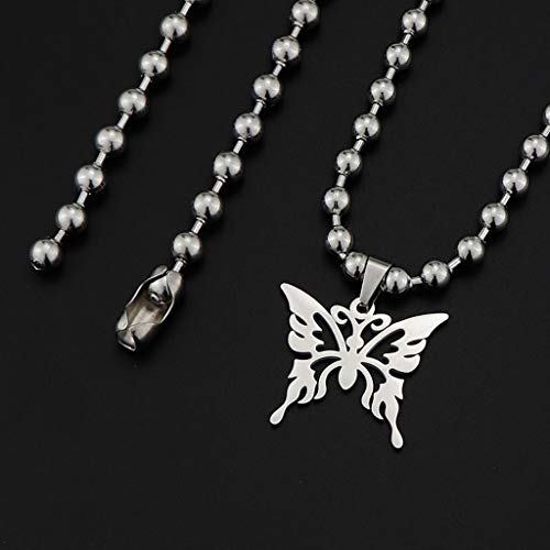 Leiouser Punk Rock - Collar con colgante de mariposa de acero inoxidable con cadena de bolas de pulido unisex Leiouser Punk Rock - Collar con colgante de mariposa de acero inoxidable con cadena de bolas de pulido unisex
