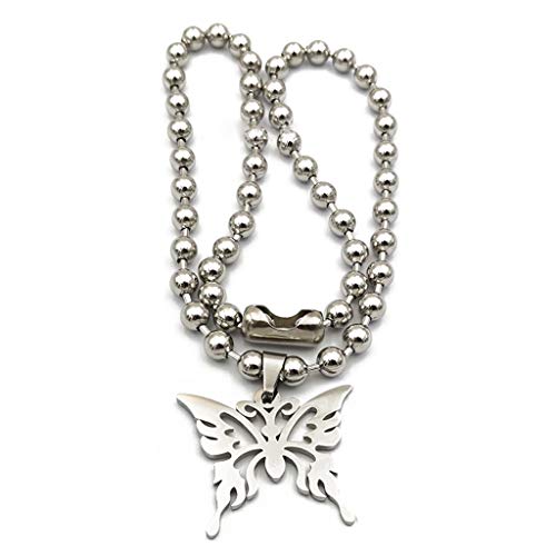 Leiouser Punk Rock - Collar con colgante de mariposa de acero inoxidable con cadena de bolas de pulido unisex Leiouser Punk Rock - Collar con colgante de mariposa de acero inoxidable con cadena de bolas de pulido unisex