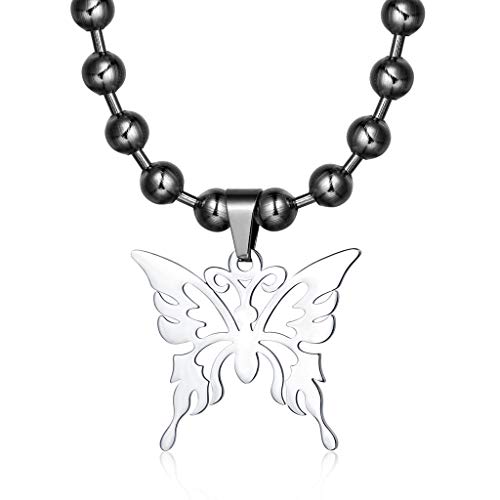 Leiouser Punk Rock - Collar con colgante de mariposa de acero inoxidable con cadena de bolas de pulido unisex Leiouser Punk Rock - Collar con colgante de mariposa de acero inoxidable con cadena de bolas de pulido unisex