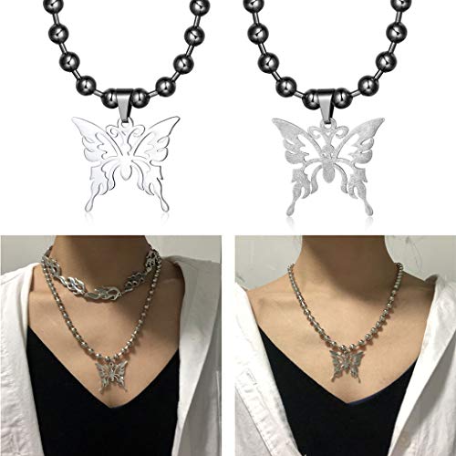 Leiouser Punk Rock - Collar con colgante de mariposa de acero inoxidable con cadena de bolas de pulido unisex Leiouser Punk Rock - Collar con colgante de mariposa de acero inoxidable con cadena de bolas de pulido unisex