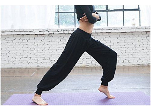 Leisial Pantalones de Yoga Algodón Suave Piernas Pantalones Anchos Sólido Color Elástico Pretina Pantalones Bombachos de Fitness Bailan Deportivo para Mujeres,Color Negro Talla XL