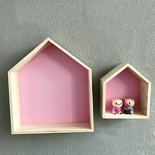 Lembeauty - Juego de 2 estantes de madera con forma de casa