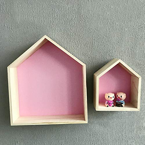 Lembeauty - Juego de 2 estantes de madera con forma de casa Lembeauty - Juego de 2 estantes de madera con forma de casa