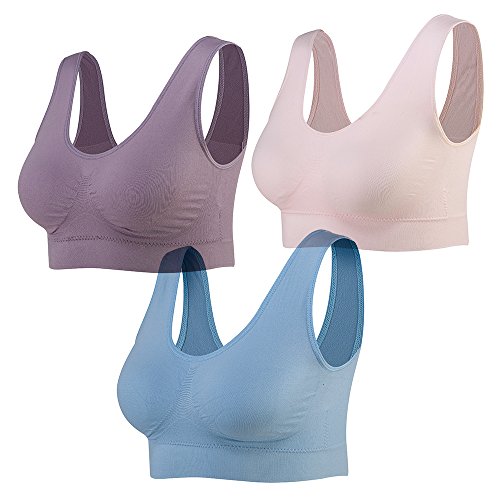 Lemef Sujetador Deportiva sin Costuras Sostén sin Aros con Almohadillas Extraíbles para Mujeres (3 Paquetes)