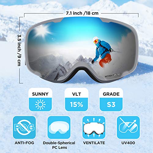 LEMEGO Gafas de Esquí, Antivaho Máscara de Esquí Lentes Esféricas Dobles Gafas de Snowboard UV400 Protección OTG Ski Goggles Casco Compatible para Hombres y Mujeres Jóvenes