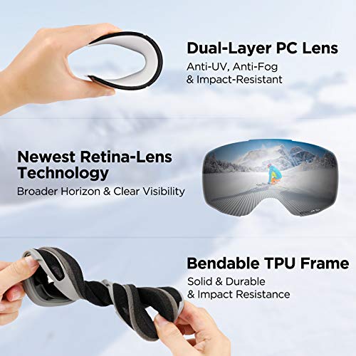 LEMEGO Gafas de Esquí, Antivaho Máscara de Esquí Lentes Esféricas Dobles Gafas de Snowboard UV400 Protección OTG Ski Goggles Casco Compatible para Hombres y Mujeres Jóvenes LEMEGO Gafas de Esquí, Antivaho Máscara de Esquí Lentes Esféricas Dobles Gafas de Snowboard UV400 Protección OTG Ski Goggles Casco Compatible para Hombres y Mujeres Jóvenes