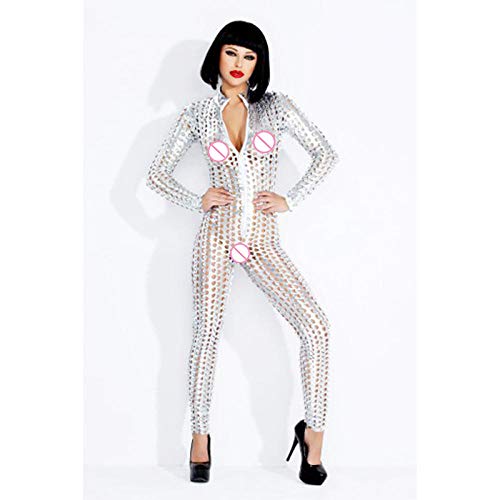 Lenceria de cueroNuevos monos sexy del club Mono negro dorado de la astilla Wet Look Body Hollow Out Mono de vinilo sexy Catsuit-W7711A_XXL