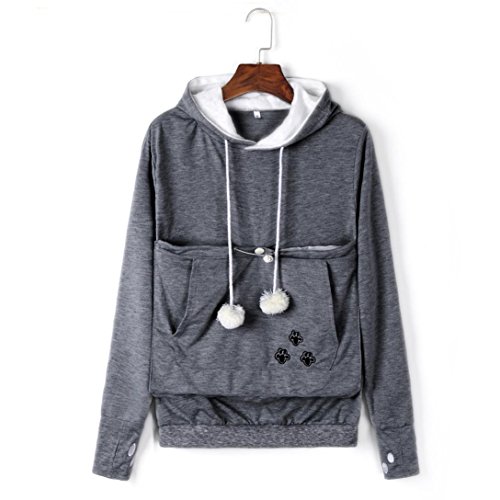 Lenfesh Sudadera con Orejas de Gato Mujer, Mujeres Sudadera con Capucha Bolsillo para Mascotas Gato y Perro-Canguro Carriers Pullover Suéter Camisa (M, Gris Oscuro)