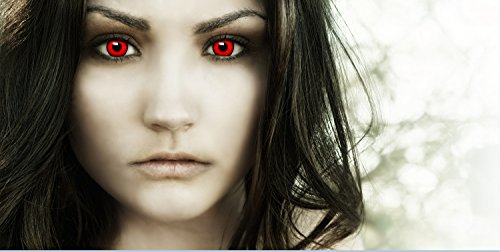 Lentillas de color"Volturi" + cápsulas de sangre artificial + recipiente de FXContacs en blanco, blandas, sin dioptrías pack de 2 unidades - cómodas y perfectas para Halloween, Carnaval, sin corregir